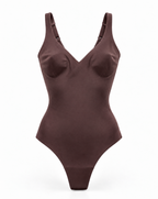 Toffee — The Sculpting Plunge Bodysuit, color:Chocolate