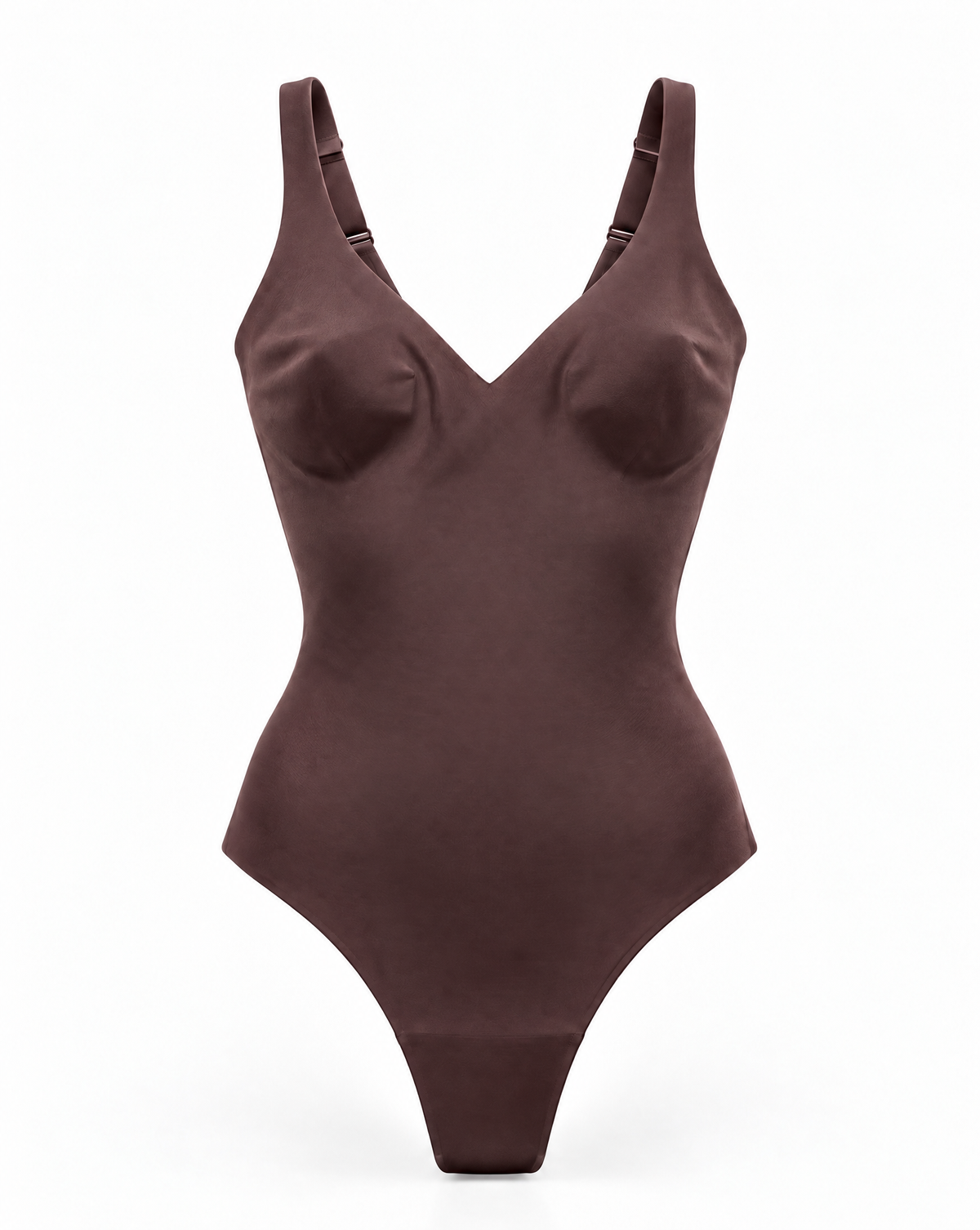 Toffee — The Sculpting Plunge Bodysuit, color:Chocolate