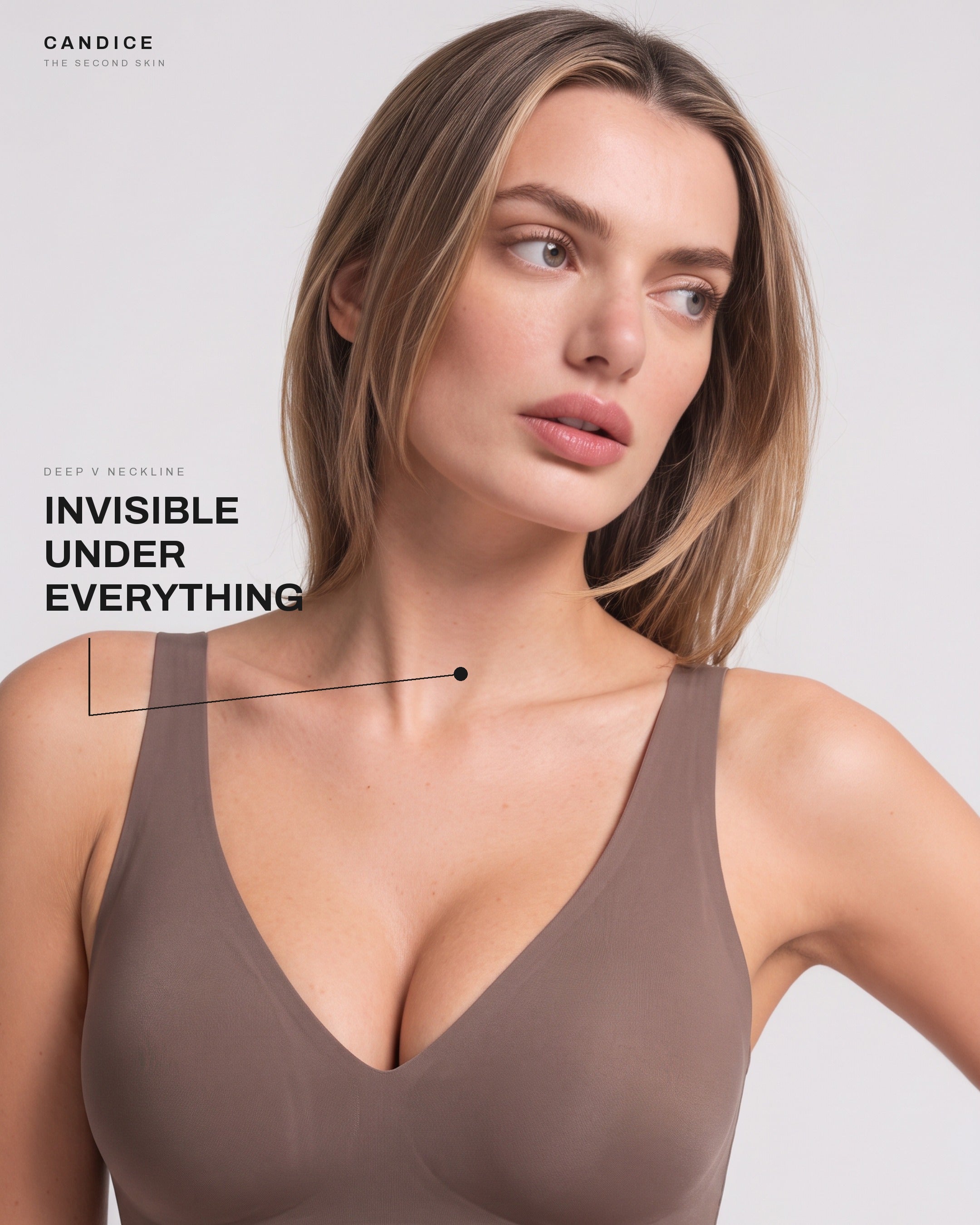 Deep V neckline